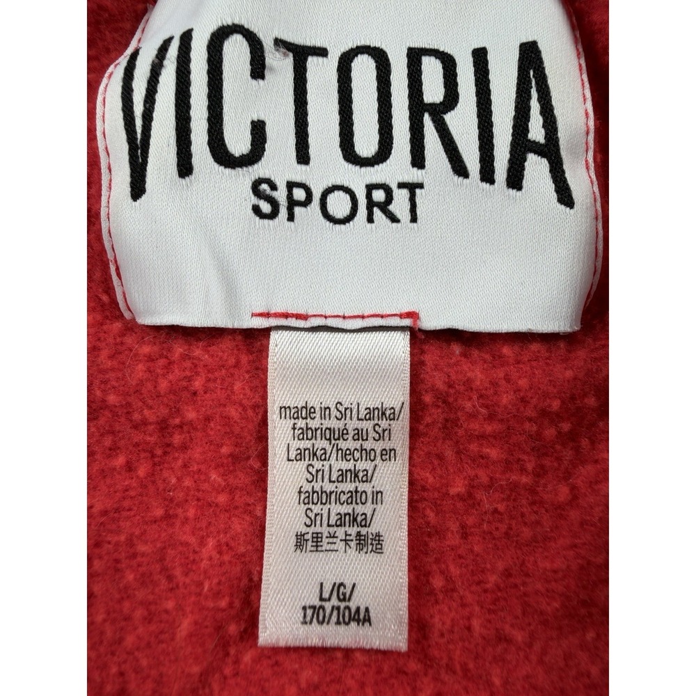 Victoria Sport Women's L Red Long Sleeve Top Silver Spellout Graphic Sleeve - Picture 3 of 8
